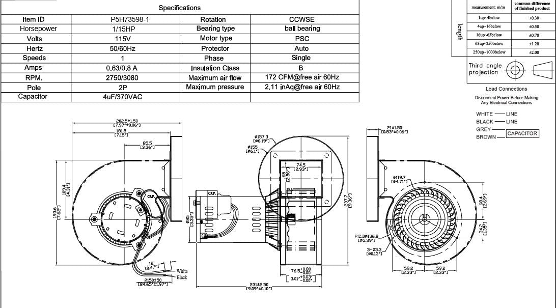 5H73598-1 OEM Replacement Blower Assembly Modine