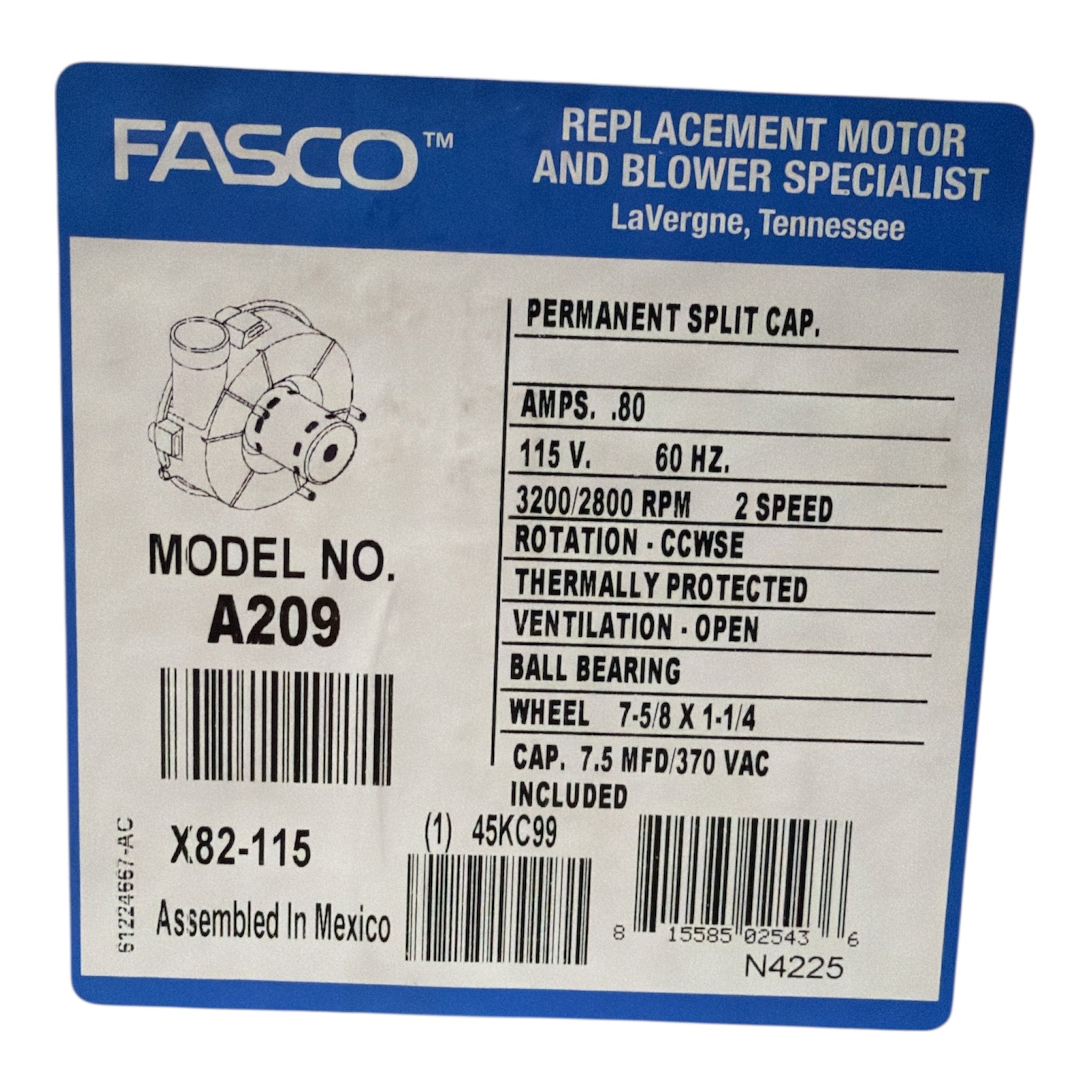 A209 Draft Inducer Blower, Lennox 7062-5441, 38M5001