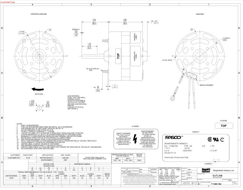 D116 HVAC/R Motors, Fan and Blower Motors