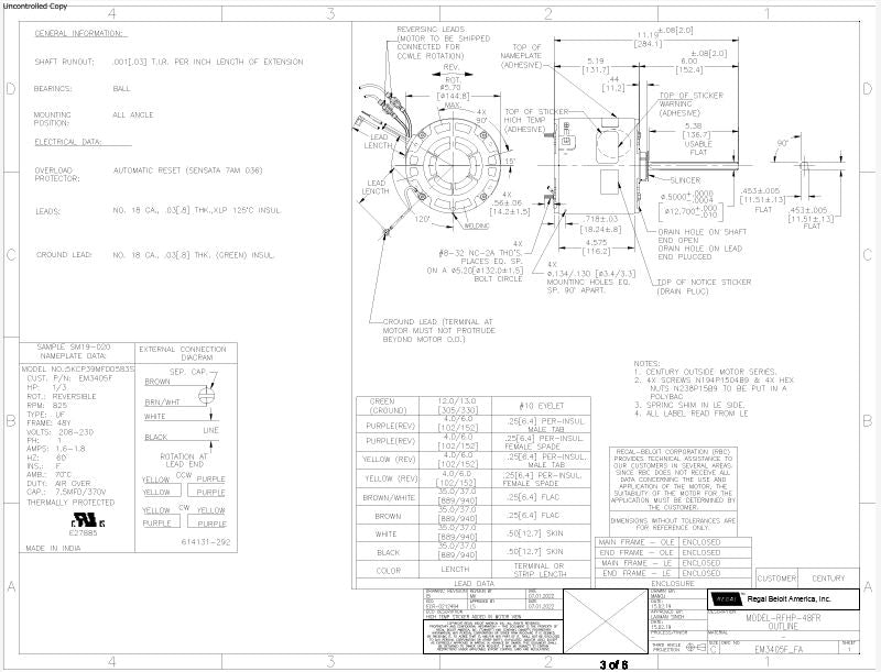 EM3405F HVAC/R Motors, Condenser Fan Motors