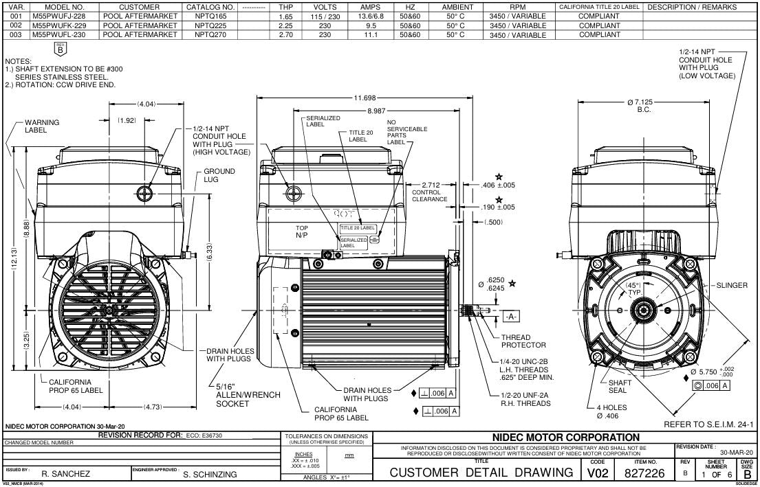 NPTQ165 Pool & Spa Motors, Neptune Premium Energy Efficiency, Variable Speed, 48Y Mounting