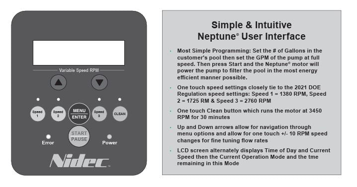 NPTQ165 Pool & Spa Motors, Neptune Premium Energy Efficiency, Variable Speed, 48Y Mounting