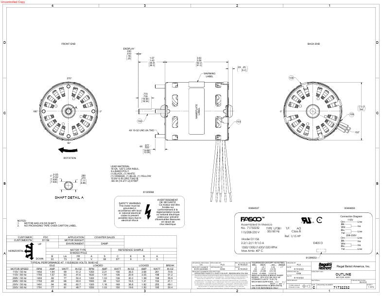 D1156 HVAC/R Motors, OEM Replacement Krack Unit 9631 9632