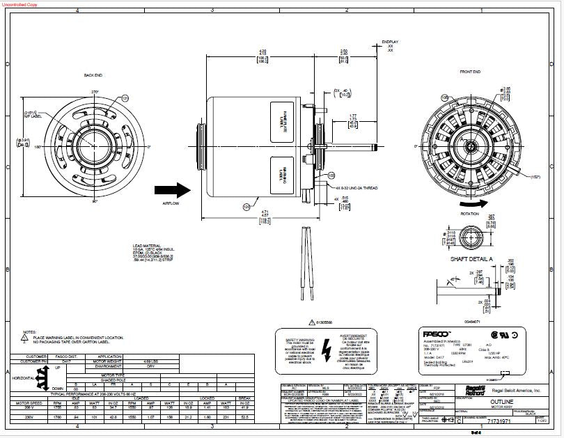 D417 HVAC/R Motors, Refrigeration Motor