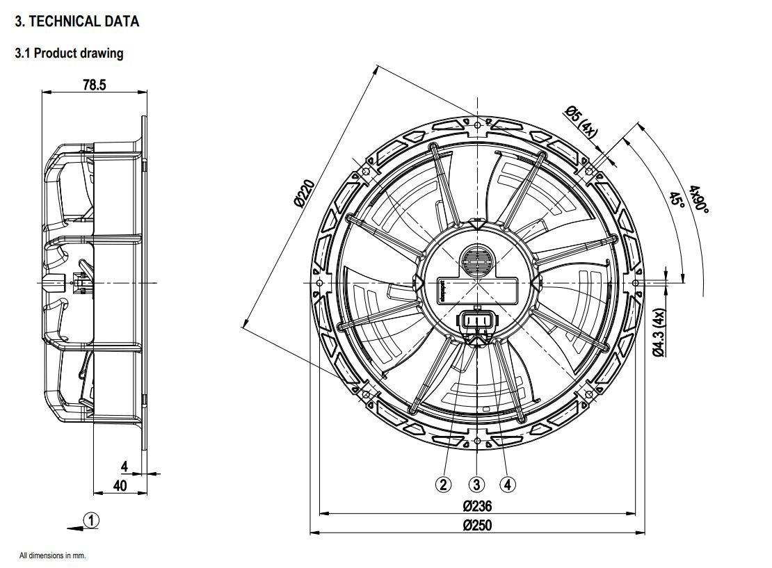 W1G200-EC95-38 (EBM9538) 200mm Axial Fan